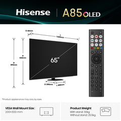 Hisense 65" A85QTUK OLED Smart AI TV with Freely65A85QTUK