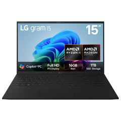 LG Gram 15Z80T-G 15.6" Hybrid AI Copilot+PC Laptop - AMD Ryzen 7 AI 350, 1TB SSD, 16 GB RAM - Black - [2025]15Z80T-G.AU78A1