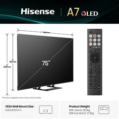 Hisense 75" A7QTUK QLED Smart AI TV with Freely75A7QTUK