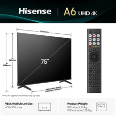 Hisense 75" A6QTUK 4K Ultra HD Smart TV with Freely75A6QTUK