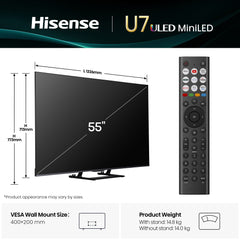 Hisense 55" A85QTUK OLED Smart AI TV with Freely55U7QTUK