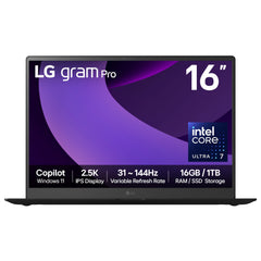 LG Gram Pro 16Z90TP-G 16" Hybrid AI Laptop - Intel® Core™ Ultra 7 255H, 1TB SSD, 16 GB RAM - Black - [2025]16Z90TP-G.AA78A1