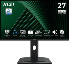 MSI PRO MP275PG 27 Inch Monitor, FHD (1920 x 1080), 100Hz, IPS, 1ms, 1x HDMI 1.4b, 1x DP 1.2a output, 1x D-Sub(VGA), Built-in Speakers, Anti-Glare, Anti-Flicker, Less Blue light, TÜV Certified, VESA, Kensington, 4-way adjustable stand, BlackPRO MP275PG