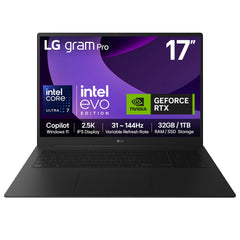LG Gram Pro 17Z90TR-E 17" Hybrid AI Laptop - Intel® Core™ Ultra 7 255H, NVIDIA GeForce RTX5050 GPU, 1TB SSD, 32 GB RAM - Black - [2025]17Z90TR-E.AD88A1
